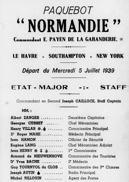 Passenger document Normandie 1939