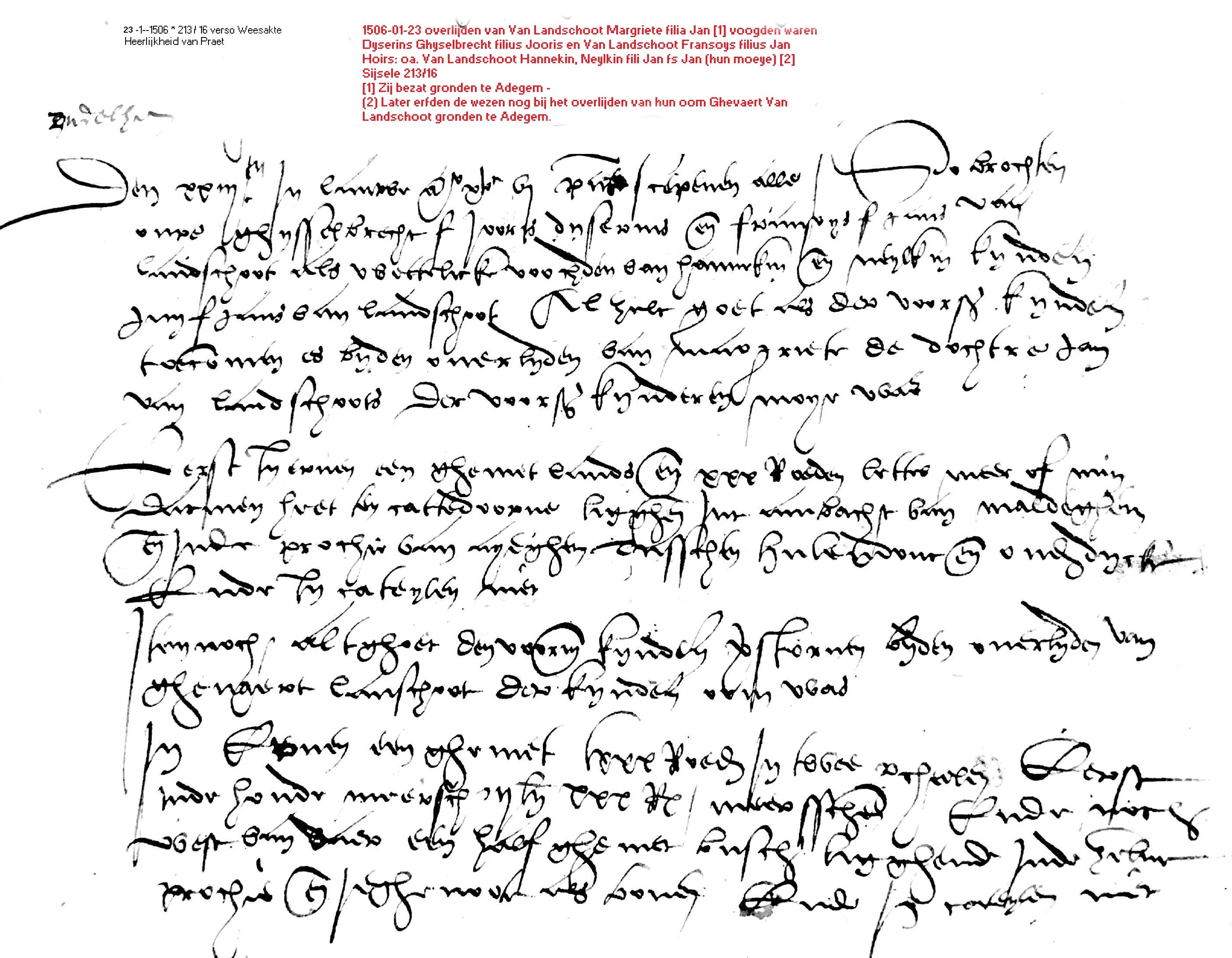 Weesakte Franchois van Landschoot 1506